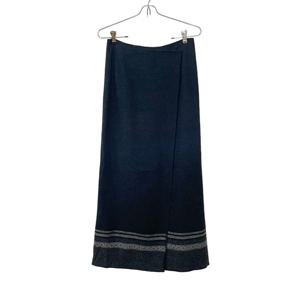 Eddie Bauer Women's Charcoal Gray Sz 4 Wool Blend Stripe Blanket Wrap Midi Skirt